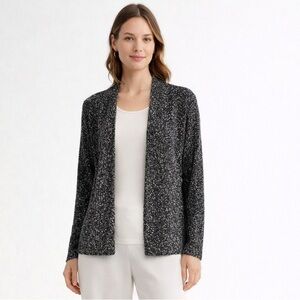 Lagenlook Eileen Fisher Open Front Cardigan in Black and White Speckled Knit